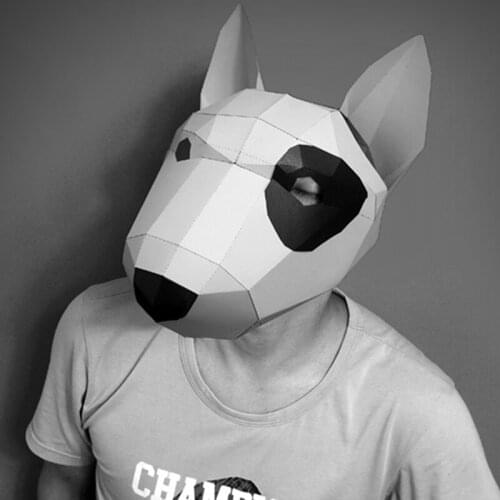 3D Paper Mask Fashion Bull Terrier Animal Costume Cosplay DIY Paper Craft Model Mask Christmas Halloween Prom Party Gift