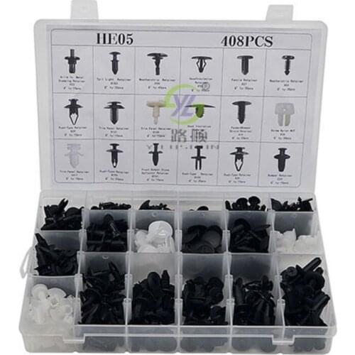 408 Pcs Automotive Car Door Bumper Black/White Plastic Push Pin Rivet Fasteners Trim Clip Assortment Kit For NISSAN