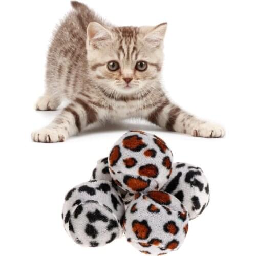 5pcs Pet Toy Plush Balls Leopard Interactive Play Funny Cat Dog Kitten Scratch Toys Squeaky Sound Chew Bite Ball toys