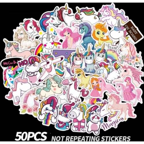 50Pcs Unicorn Sticker Pink Girls Princess Stickers to DIY Scrapbooking Laptop Phone Pad Guitar Wedding Room Kids Bedroom Decor