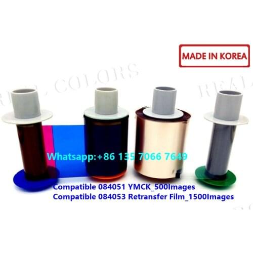 6Pieces Compatible Fargo Ribbon 084051 YMCK 500 Prints and 2pcs 084053 T-Film 1500 Prints Made In Korea