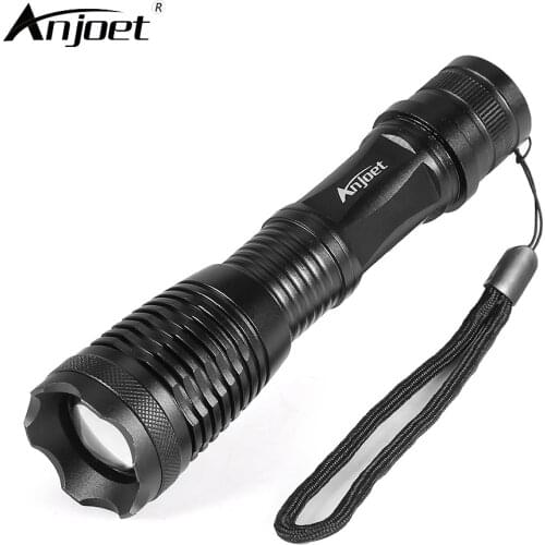 ANJOET E6 XM-L T6 LED Flashlight Torch Light Zoomable 5-Modes lampe torches Flash Light Waterproof penlight + charger