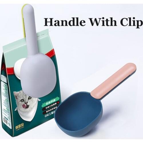 Pet Cat Dog Food Shovel Mutli-Function Feeding Scoop Spoon Sealing Bag Clip Creative Measuring Cup Silicone Handle Pet Supplies