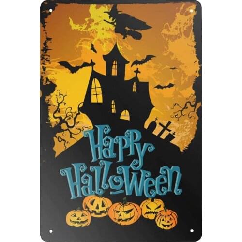 Henriyne happy Halloweens vintage metal sign with pumpkin aluminum poster for home wall decoration, kitchen, bar 12.0 x 8.0 in