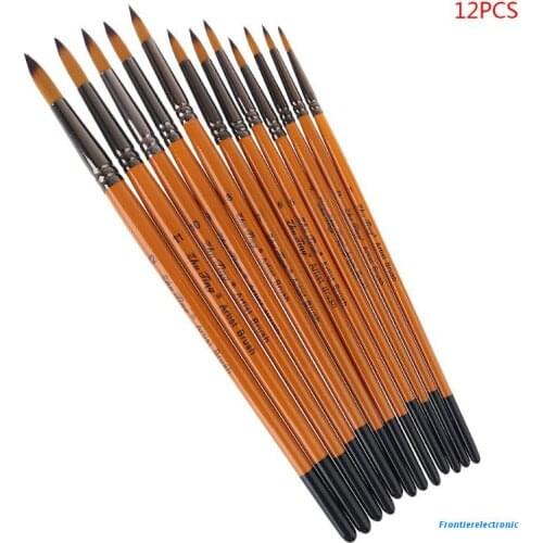 12pcs Professional Painting Brushes Nylon Hair Artist Watercolor Acrylic Gouache Line Pen Brush Art Supplies Painting Drawing
