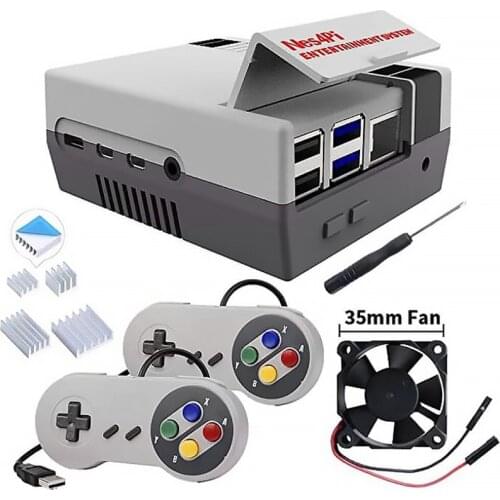 NESPi CASE NES4Pi NES Style Case Kit ABS Cooling Fan Heatsinks Screwdrivers Only for Raspberry Pi 4 B ( 4 Model B )