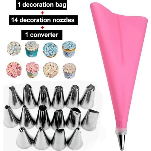 16pcs/Set Confectionery Bag With Nozzles Icing Piping Tip Stainless Steel Cake Decorating Tool Pastry Cream Spout For Baking
