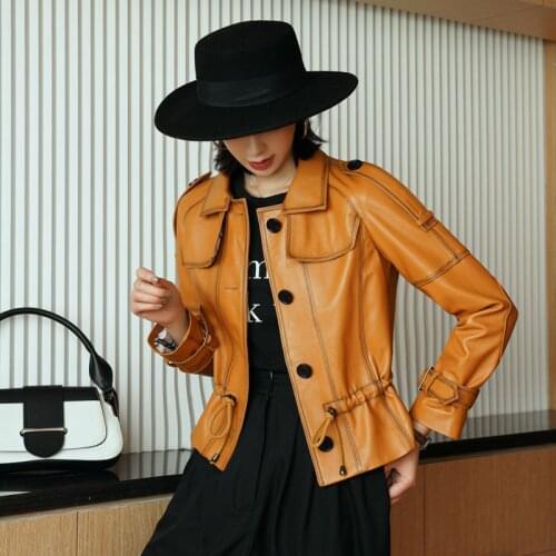 Real Sheepskin Coat Female Genuine Leather Jacket Short Slim Jackets for Women Turndown Collar Outerwear Jaqueta De Couro Y831