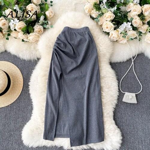 Summer Women Sexy Skirt Fashion Folds Slim High Waist Solid Mid Length Skirt Women Sexy Club Style Skirts