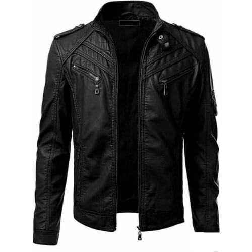 2021 Autumn Winter Mens Leather Jacket Casual Fashion Stand Collar Motorcycle Jacket Men Slim High Quality PU Leather Coats