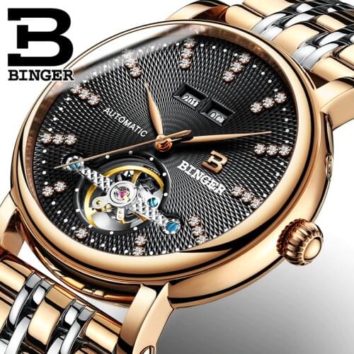 BINGER Men Watches Male Top Brand Luxury Automatic Mechanical Watch Men Waterproof Full Steel Business Tourbillon Clock Relogio