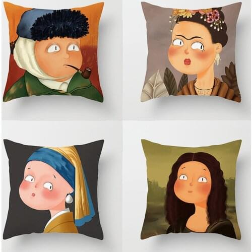 European Style Home Sofa Cushion Pillowcase Cartoon Oil Painting Hug Pillowcase for Living Room Decoration 45x45 Cm Cushion