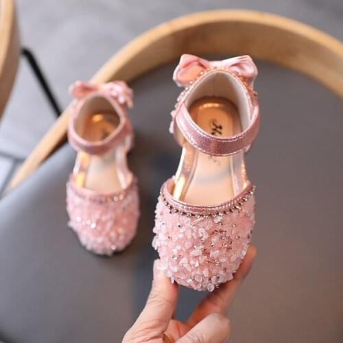 New Girls Sandals Korean Version of Childrens Water Drill Sequin Leather Shoes Girls Fashion Dance Shoes