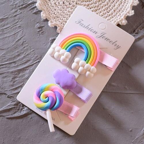 New Cute Rainbow Hair Clips For Girls Colorful Lollipop Hairpins Cartoon Cloud Barrettes Hairclip Set Children Hair Accessories