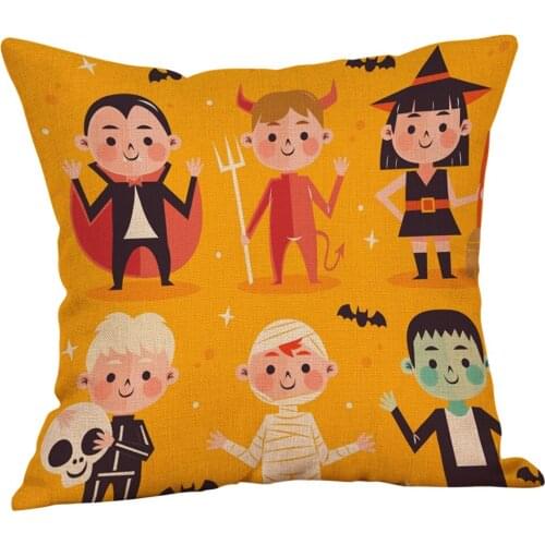 New Design Cute Cartoon Letter Print Cotton Linen Square Halloween Throw Pillow Case Cushion Cover Home Sofa Case Decoration