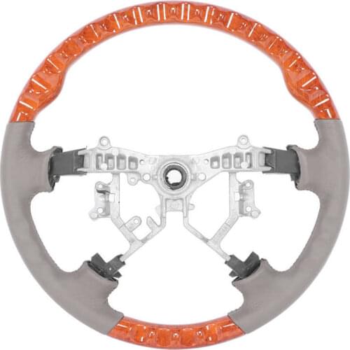 15.6in Upgrade Steering Wheel Gray Leather Wood Grain Fit for Camry/Landcruiser/Prado/Hilux Steering Wheel Hubs