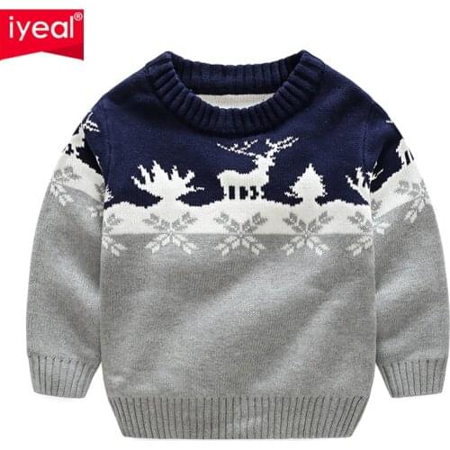 IYEAL Autumn Winter Kids Cartoon Christmas Deer Sweater Children New Year Clothing Boys Girls Cotton Pullover Baby Costumes