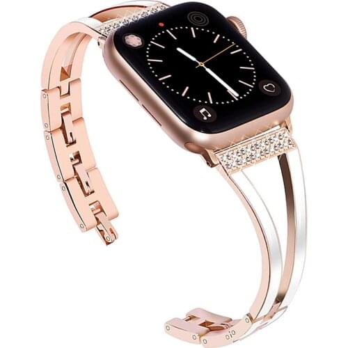 Luxury Diamond Strap For Apple Watch SE 6 Band 44mm 40mm Bling Metal Stainless Steel Watchbands For Applewatch 3 42mm 38mm women