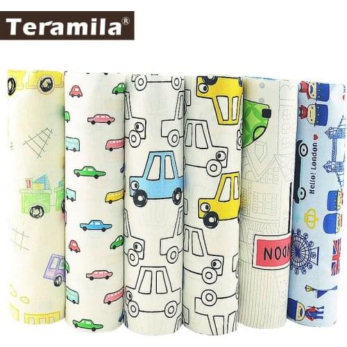 Teramila Quilting Fabric Car Theme Meter 100% Cotton Twill Tissus DIY Patchwork Telas 6 PCS/40cmx50cm Sewing Material Textile