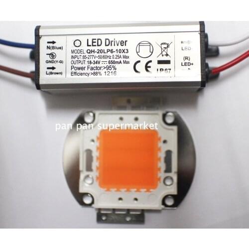 AC110 220V 20W LED Driver + 20w COB full spectrum led grow chip 380-840nm DIY