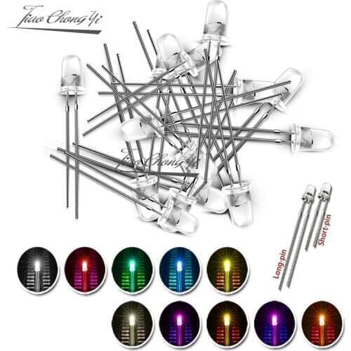 100pcs DIP LED 5mm Diode light DIY White Yellow Red Blue Green Round Water Clear 3mm Light Emitting Diodes Lamp F5 Beads