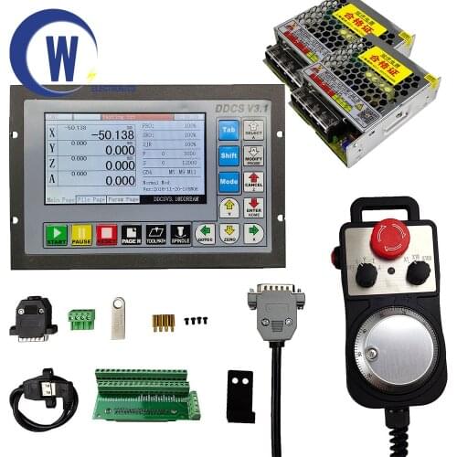Offline CNC controller kit DDCSV3.1, 3-axis 4-axis, 500KHz, G code, 4-axis emergency stop, MPG electronic handwheel 75W24V DC