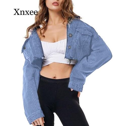 Blue coat short Women Ripped Crop denim Jacket Black Long Sleeve Short Denim Jacket High Street Single Breasted Short Jackets