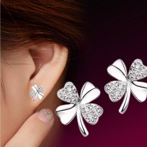 925 Sterling Silver Hot Sale Earrings Brincos Pendientes Lucky Clover Stud Earrings for Women Gift Oorbellen