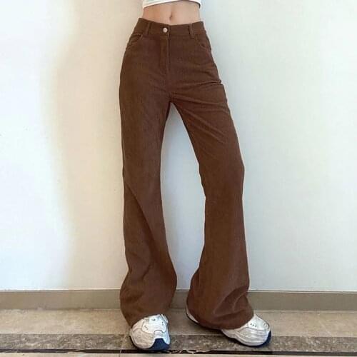 JMPRS Solid Corduroy Flare Pants Women Fashion Low Waist Harajuku Female Autumn Winter Cargo Trousers New 2021 Ladies Full Pants