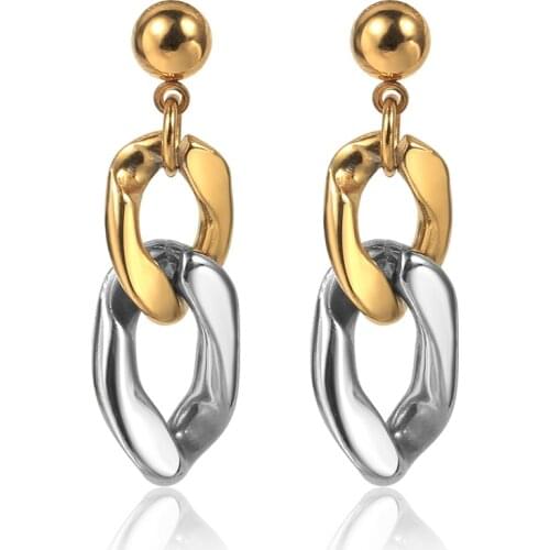 Gold Silver Color Cuban Drop Earrings For Women Girls Stainless Steel Earrings Curb Cuban Charm Cool Jewelry Wholesale DDE64
