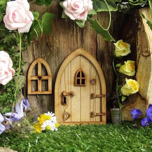 1 Set MIni Gnome Door Decorative Furniture Scene Props Wooden Artificial Mini Ladder Fence Fairy Door for Dollhouse