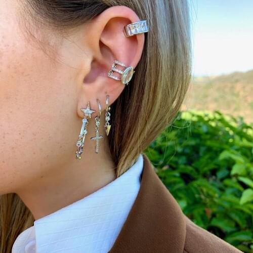 1 piece three row round circle spiked ear cuff no piercing women lady fashion cz clip on earring