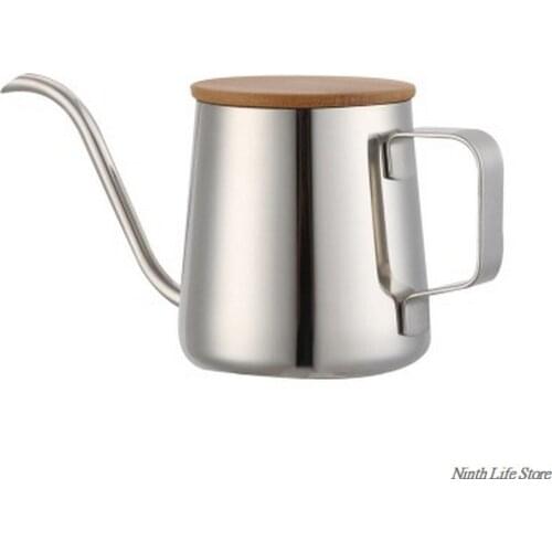 350ML Stainless Steel Long Narrow Spout Coffee Pot spresso Latte Coffee Pitcher with Bamboo cover Home Kitchen Bar Drinking Tool