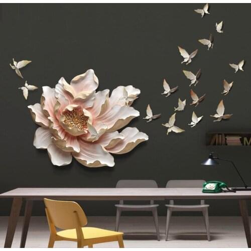3D Stereo Resin Flower Butterfly Wall Stickers Home Decor Crafts Hotel Restaurant Living Room Sofa Decor Wall Ornament mx1116170