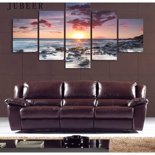 5 Panel Waves Wall Art HD Print Paintings Modular Posters Pictures Canvas On Beach At Sunset Seascape Home Decor Modern