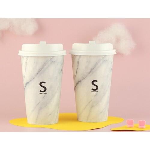 50pcs Creative disposable coffee cup paper hot drink takeaway packages 500ml milk tea beverage juice packaging cups with lids