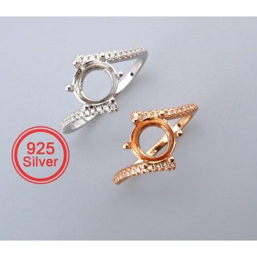 8MM Round Prong Ring Settings Bypass Shank Solid 925 Sterling Silver Rose Gold Plated Set Size DIY Ring Bezel 1210102