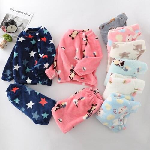 Childrens Pajamas Winter Kids Clothes Flannel Sleepwear Boys Home Wear Sets For Girls Pyjamas Children Baby Clothing 2-8 Years