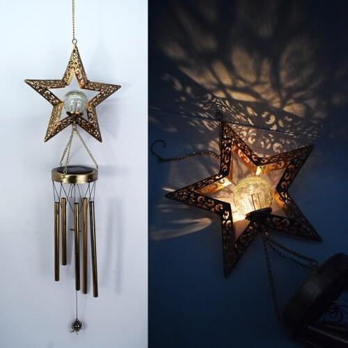 Wind Chimes Solar Lights Outdoor Waterproof Hanging Aeolian bells Solar Lamp With Moon Star Sun Shape For Party Garden Festival