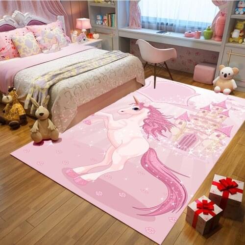 Pink unicorn Cartoon bedroom Kids Crawl blanket Flannel princess powder carpets for living room Home child room rug and carpet