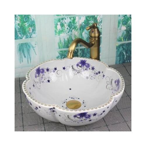 Bathroom Round Ceramic Vessel Sink Vanity Artistic Basin with Pop up Drain Combo AB238