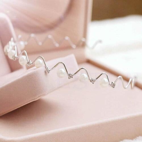 Fashion Pretty Rhinestone and Imitation Pearl Hairpin Wave Hair Band Headband null