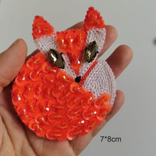 Fashion orange Animal patches for clothing Embroidery Sequin appliques parches ropa DIY sew on patch for clothes