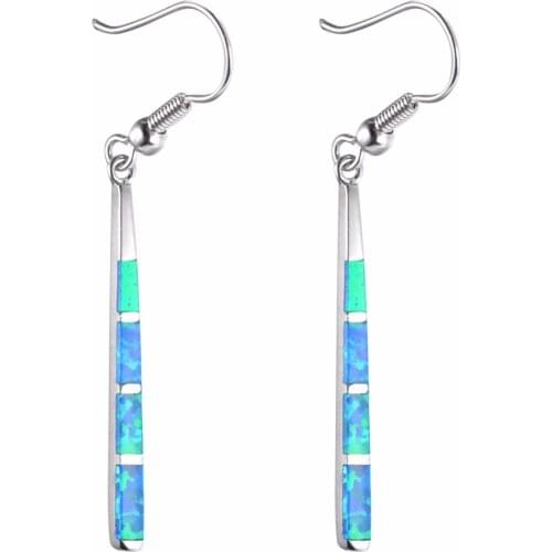 Fashion Women Elegant Sterling Silver 925 Filled Blue Fire Opal Long Drop Earrings Jewelry 2018