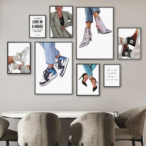 Fashion Poster Modern Sexy Woman High Heel Sneakers Wall Art Canvas Painting Minimalist Picture Modern Home Girl Room Decoration