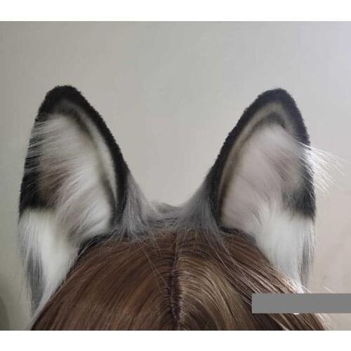 New Alaskan Malamute Dog Ears Hairhoop Black Gray Headband Headwear For Cosplay Halloween Costume Accessories