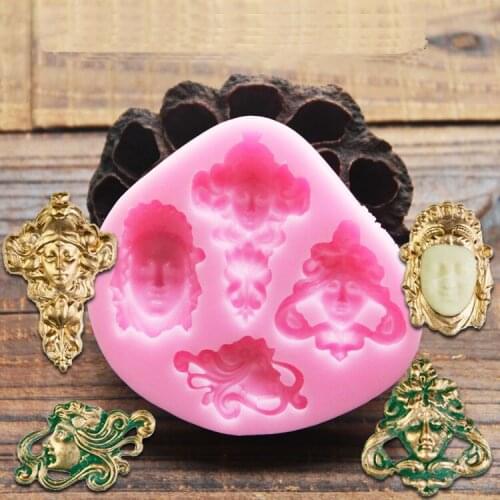 New arrival 4 cavity Retro portrait shape fondant cake mould silicone clay resin craft mold DIY tools