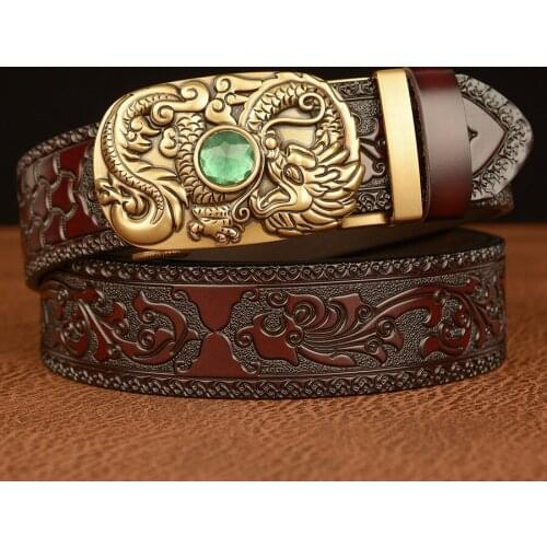 New Arrival Mens Gift Belt Auto Buckle with Diamond Stone Leather Waistband Executive Embossed Straps Size Avaiable MJ47