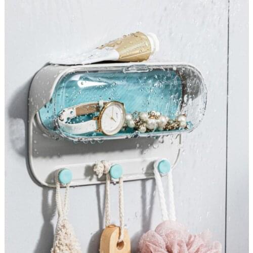 Glasses Organiser Bathroom Shelf Wall Mounted Bathroom Waterproof With Lid Hooks Organiser Bathroom Towel Storage