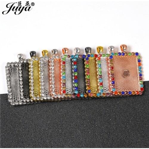 50PCS Rectangle Diamond Cabochon Pendant Base DIY Jewelry Making For Hip hop Pendant Necklace 25x35mm Alloy Tray Crafts Findings